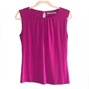 Marc New York Business Pink Sleeveless Pleated Round Neckline Stretch Knit Top M